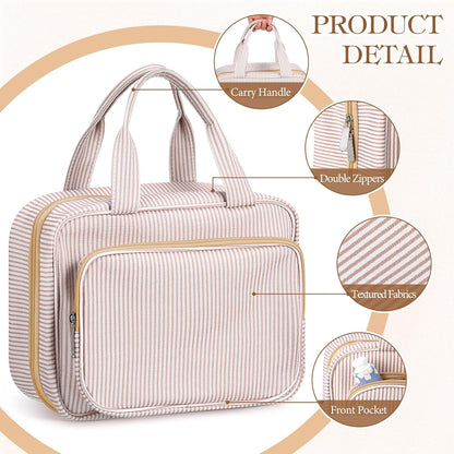Hanging Toiletry Bag for Women with Detachable Pouch, Travel Toiletry Bag, Travel Size Toiletries, Cosmetic Bags, Seersucker Makeup Bags Gifts for Her Mom Girlfriend Wife Teacher(Pink)
