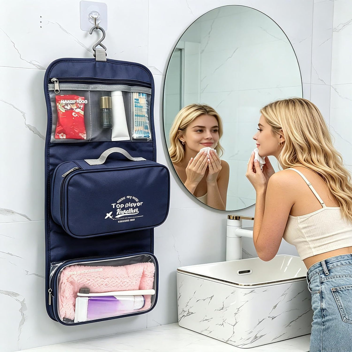 Toiletry Bag for Women Hanging, Travel Toiletry Bag Detachable Design Dry Wet Separation, 3-Zone Design Perfect for Stays, Trips, Gym Showers and Outdoor Activities