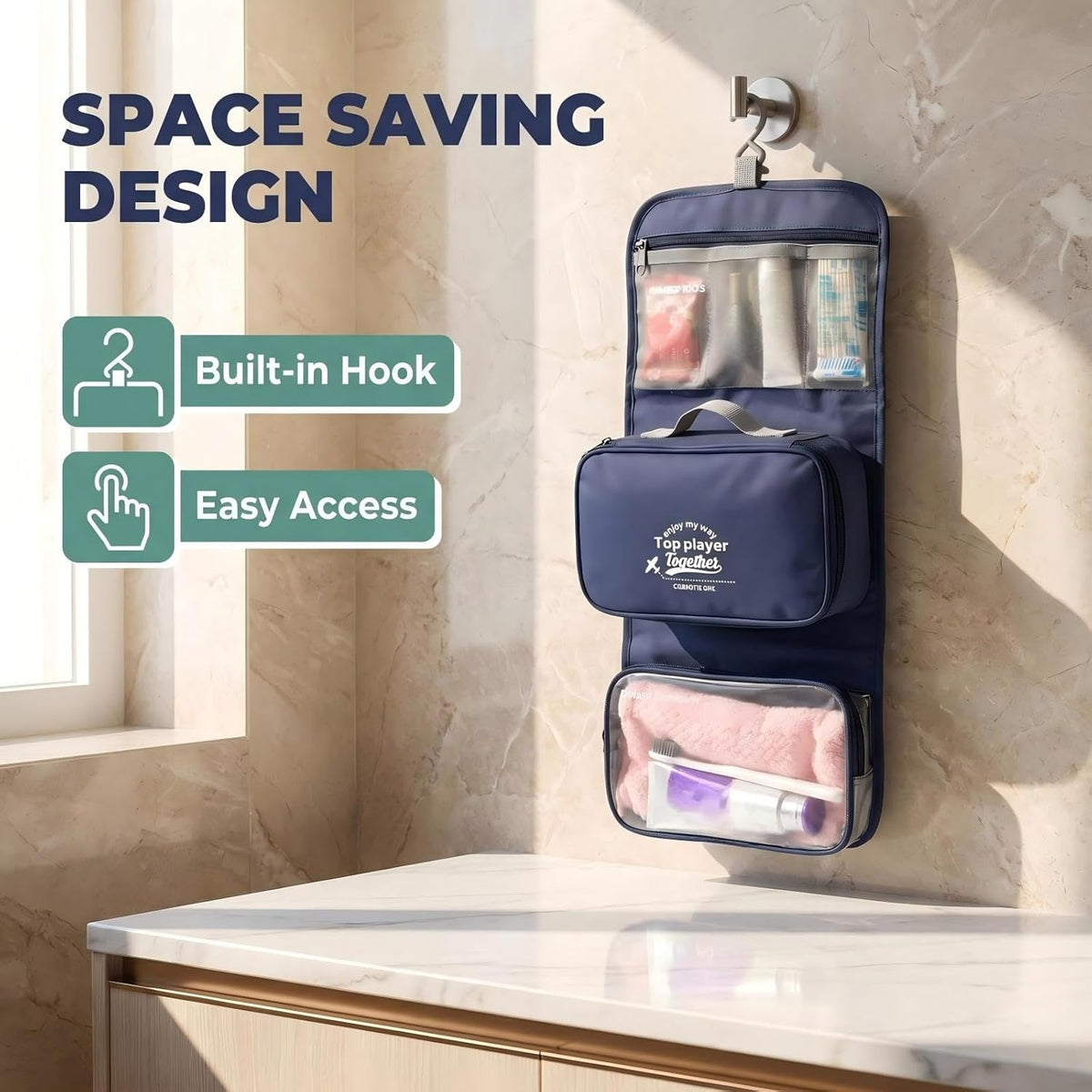 Toiletry Bag for Women Hanging, Travel Toiletry Bag Detachable Design Dry Wet Separation, 3-Zone Design Perfect for Stays, Trips, Gym Showers and Outdoor Activities