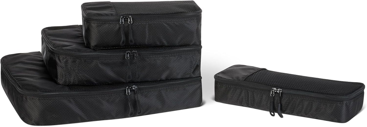 4-Piece Space-Saving Packing Cubes Travel Accessories Set, Luggage Organizer with Double Zipper, Mesh Top, Small, Black (Previously Amazon Basics)