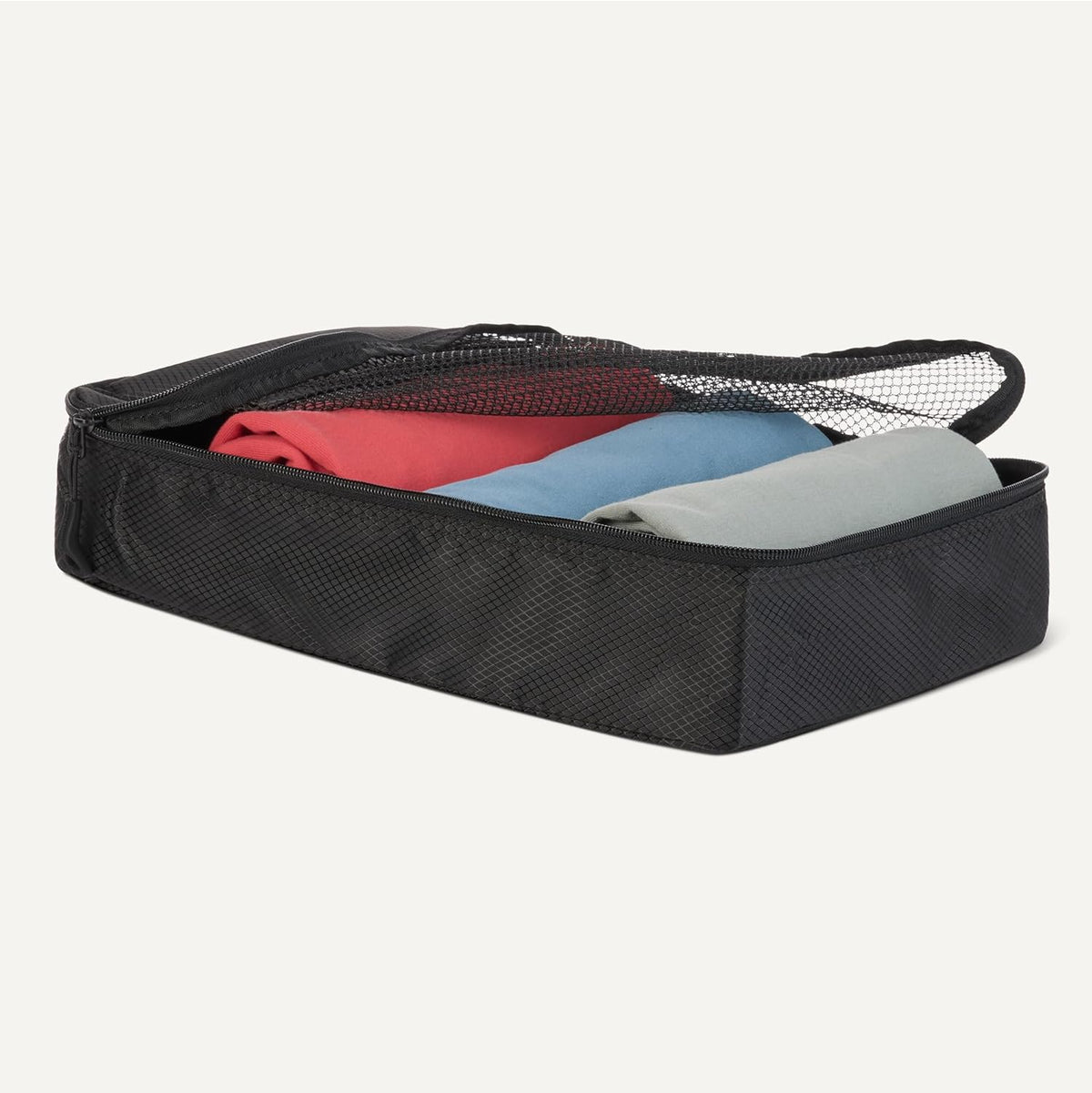 4-Piece Space-Saving Packing Cubes Travel Accessories Set, Luggage Organizer with Double Zipper, Mesh Top, Small, Black (Previously Amazon Basics)