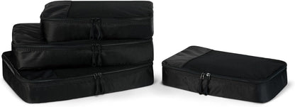 4-Piece Space-Saving Packing Cubes Travel Accessories Set, Luggage Organizer with Double Zipper, Mesh Top, Small, Black (Previously Amazon Basics)