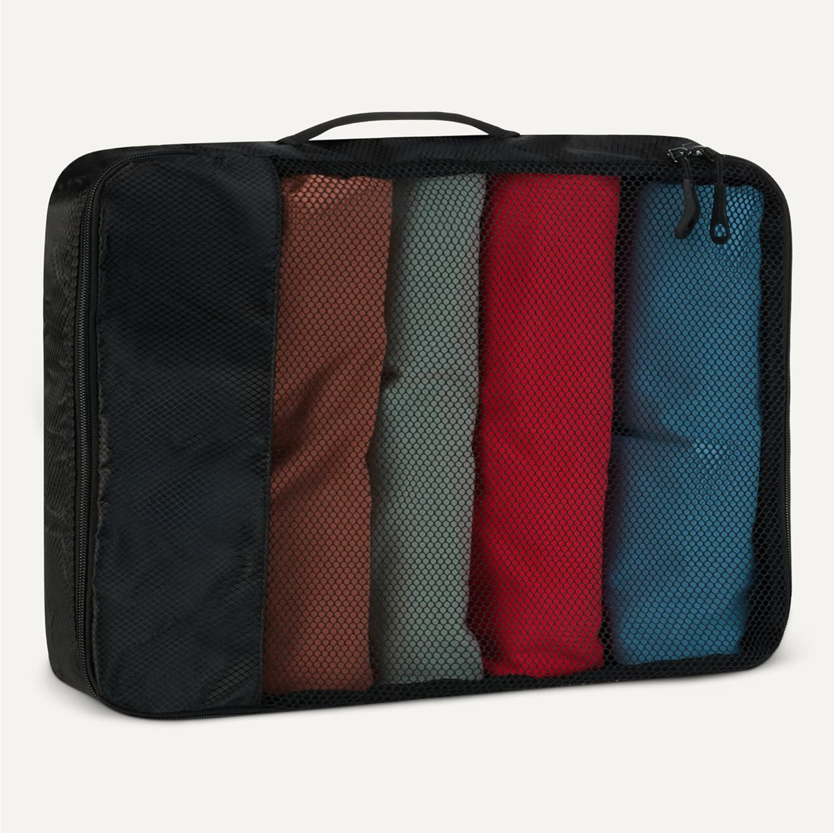4-Piece Space-Saving Packing Cubes Travel Accessories Set, Luggage Organizer with Double Zipper, Mesh Top, Small, Black (Previously Amazon Basics)