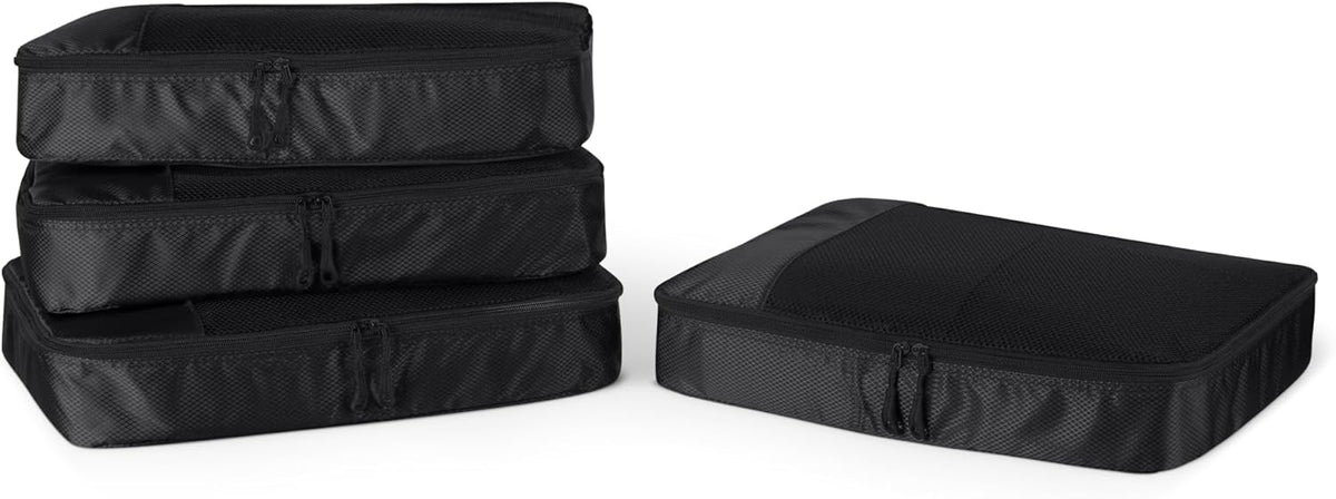 4-Piece Space-Saving Packing Cubes Travel Accessories Set, Luggage Organizer with Double Zipper, Mesh Top, Small, Black (Previously Amazon Basics)
