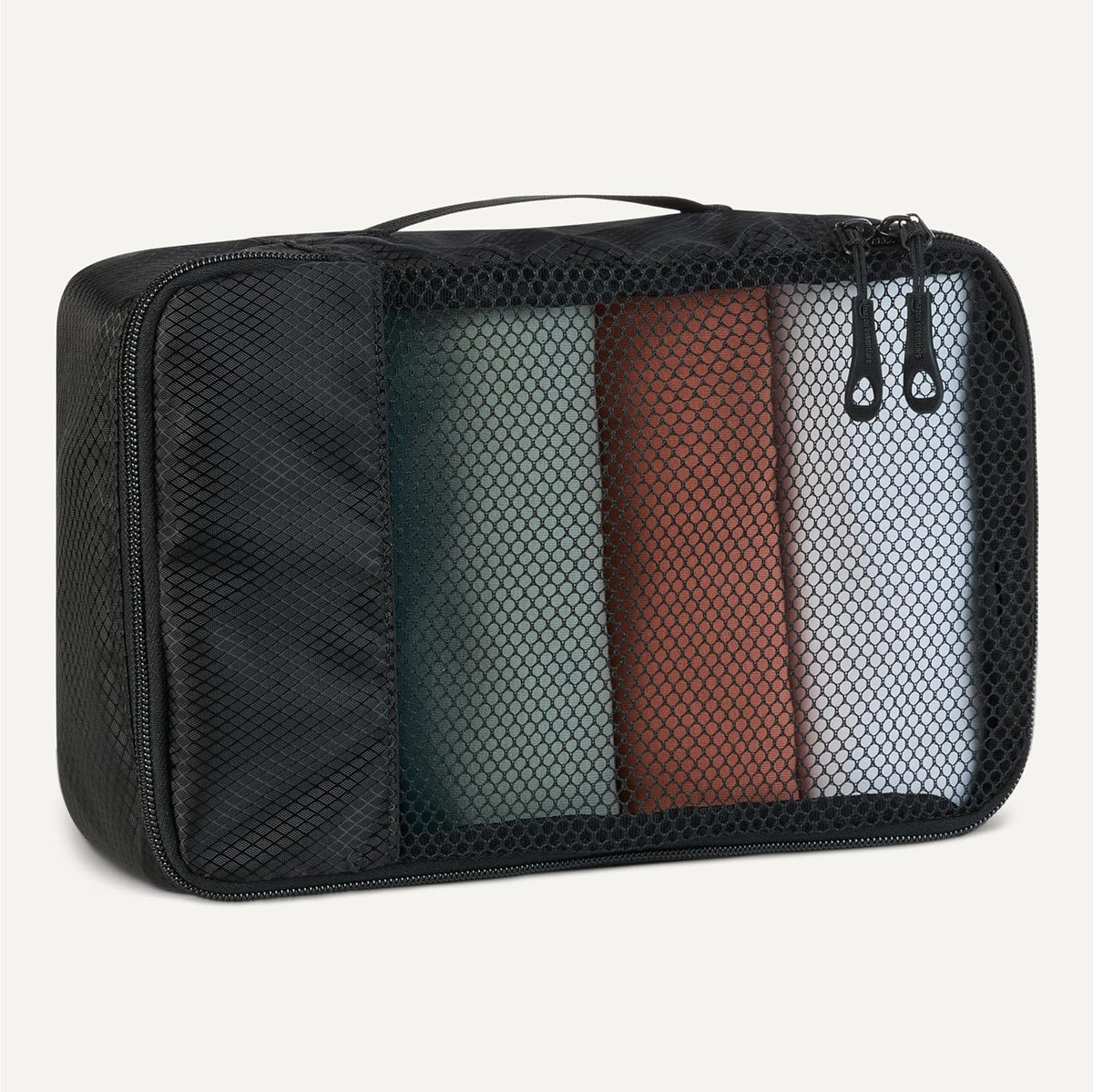 4-Piece Space-Saving Packing Cubes Travel Accessories Set, Luggage Organizer with Double Zipper, Mesh Top, Small, Black (Previously Amazon Basics)