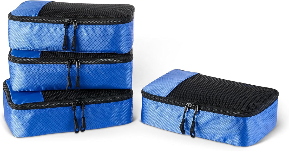 4-Piece Space-Saving Packing Cubes Travel Accessories Set, Luggage Organizer with Double Zipper, Mesh Top, Small, Black (Previously Amazon Basics)