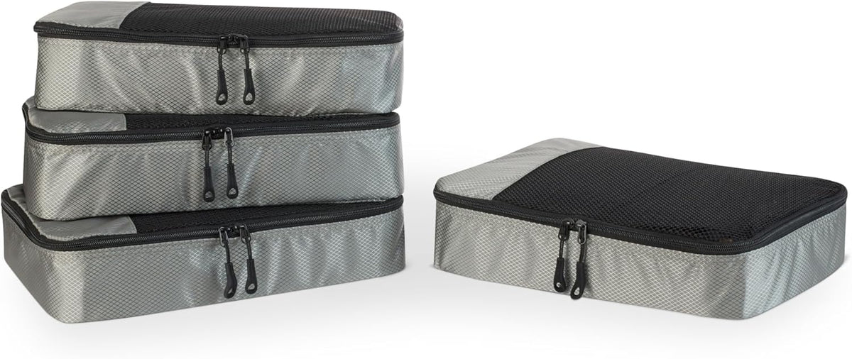 4-Piece Space-Saving Packing Cubes Travel Accessories Set, Luggage Organizer with Double Zipper, Mesh Top, Small, Black (Previously Amazon Basics)
