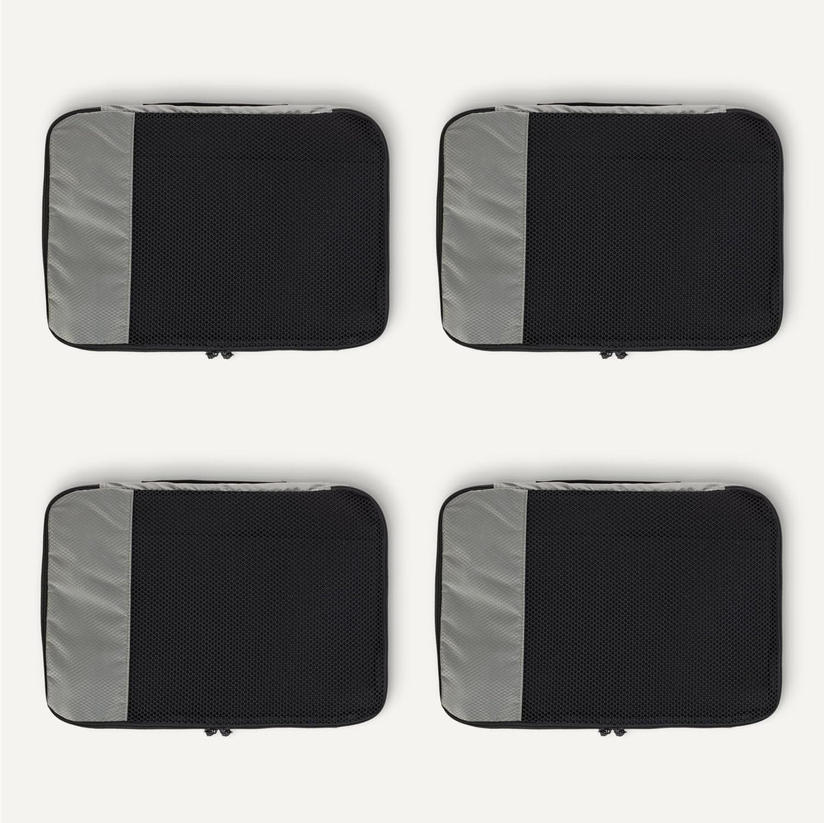 4-Piece Space-Saving Packing Cubes Travel Accessories Set, Luggage Organizer with Double Zipper, Mesh Top, Small, Black (Previously Amazon Basics)