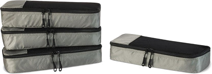 4-Piece Space-Saving Packing Cubes Travel Accessories Set, Luggage Organizer with Double Zipper, Mesh Top, Small, Black (Previously Amazon Basics)