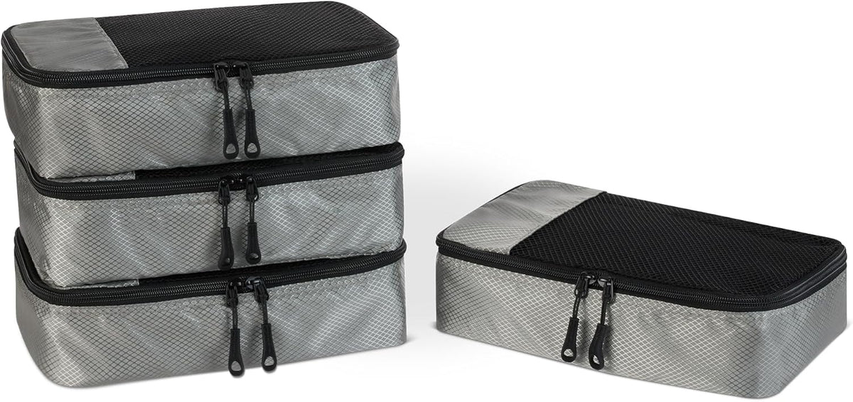 4-Piece Space-Saving Packing Cubes Travel Accessories Set, Luggage Organizer with Double Zipper, Mesh Top, Small, Black (Previously Amazon Basics)