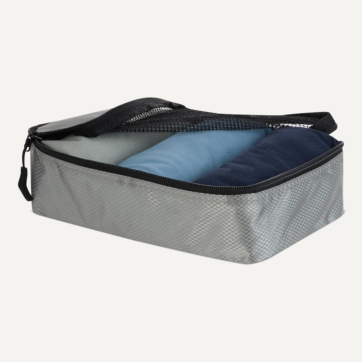 4-Piece Space-Saving Packing Cubes Travel Accessories Set, Luggage Organizer with Double Zipper, Mesh Top, Small, Black (Previously Amazon Basics)
