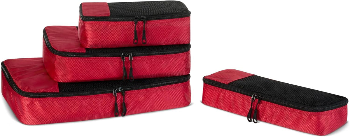 4-Piece Space-Saving Packing Cubes Travel Accessories Set, Luggage Organizer with Double Zipper, Mesh Top, Small, Black (Previously Amazon Basics)