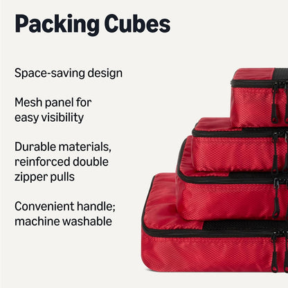 4-Piece Space-Saving Packing Cubes Travel Accessories Set, Luggage Organizer with Double Zipper, Mesh Top, Small, Black (Previously Amazon Basics)