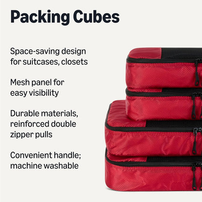 4-Piece Space-Saving Packing Cubes Travel Accessories Set, Luggage Organizer with Double Zipper, Mesh Top, Small, Black (Previously Amazon Basics)