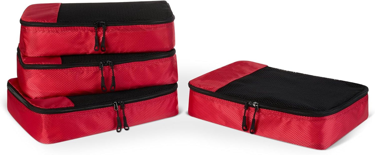 4-Piece Space-Saving Packing Cubes Travel Accessories Set, Luggage Organizer with Double Zipper, Mesh Top, Small, Black (Previously Amazon Basics)