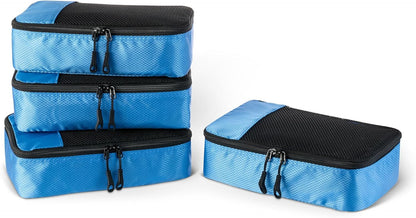 4-Piece Space-Saving Packing Cubes Travel Accessories Set, Luggage Organizer with Double Zipper, Mesh Top, Small, Black (Previously Amazon Basics)