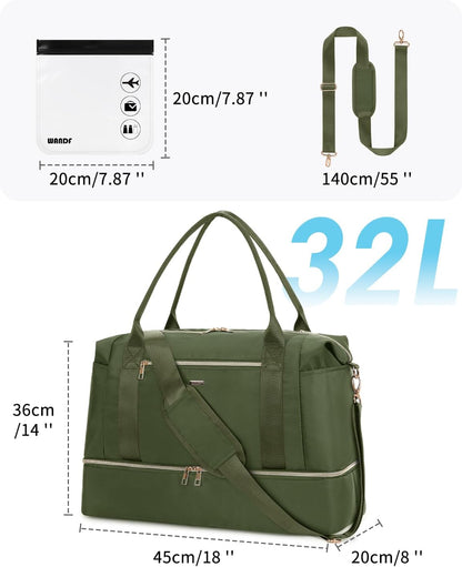 Personal Item Travel Bag 18x14x8, Carry On Weekender Bag for Women | Frontier Underseat Fit, Wet Pocket, Weekend Overnight Trip