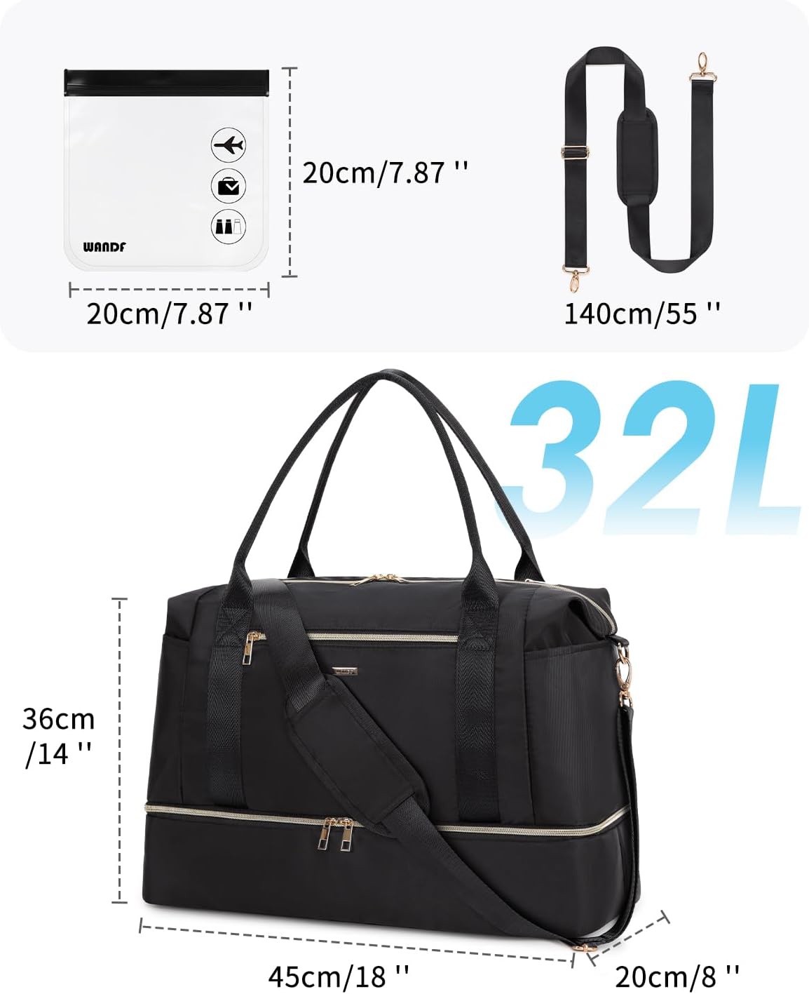 Personal Item Travel Bag 18x14x8, Carry On Weekender Bag for Women | Frontier Underseat Fit, Wet Pocket, Weekend Overnight Trip