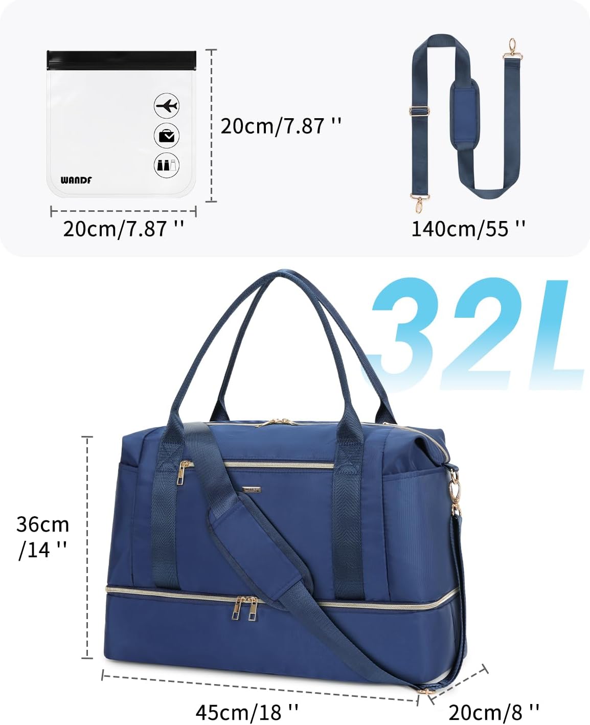 Personal Item Travel Bag 18x14x8, Carry On Weekender Bag for Women | Frontier Underseat Fit, Wet Pocket, Weekend Overnight Trip
