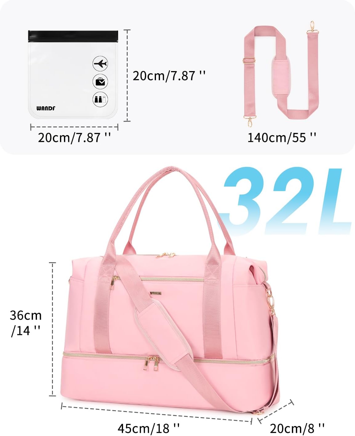 Personal Item Travel Bag 18x14x8, Carry On Weekender Bag for Women | Frontier Underseat Fit, Wet Pocket, Weekend Overnight Trip