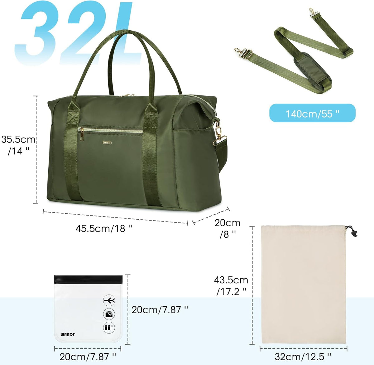 Personal Item Travel Bag 18x14x8, Carry On Weekender Bag for Women | Frontier Underseat Fit, Wet Pocket, Weekend Overnight Trip