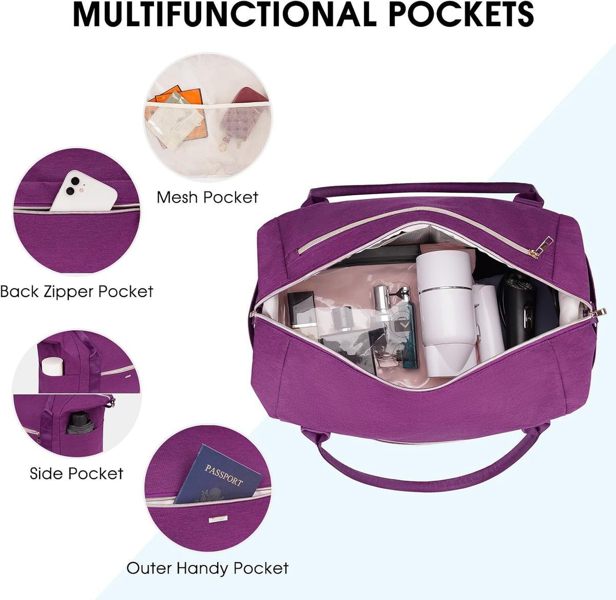 Personal Item Travel Bag 18x14x8, Carry On Weekender Bag for Women | Frontier Underseat Fit, Wet Pocket, Weekend Overnight Trip