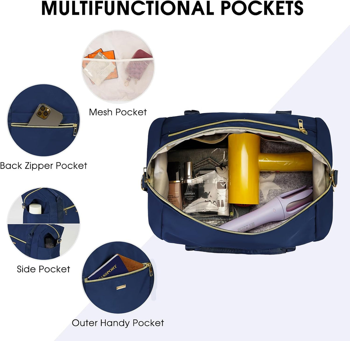 Personal Item Travel Bag 18x14x8, Carry On Weekender Bag for Women | Frontier Underseat Fit, Wet Pocket, Weekend Overnight Trip