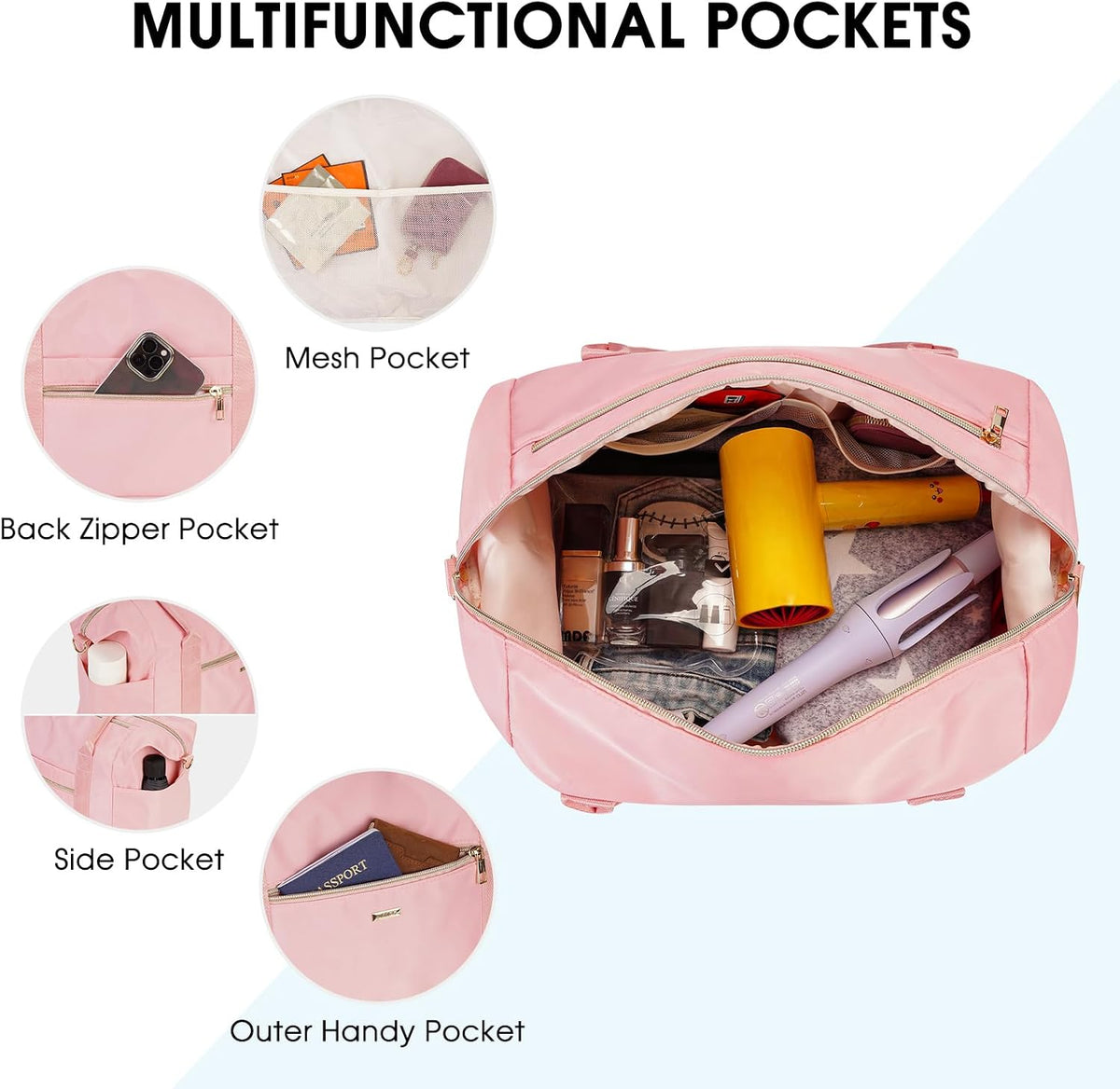 Personal Item Travel Bag 18x14x8, Carry On Weekender Bag for Women | Frontier Underseat Fit, Wet Pocket, Weekend Overnight Trip