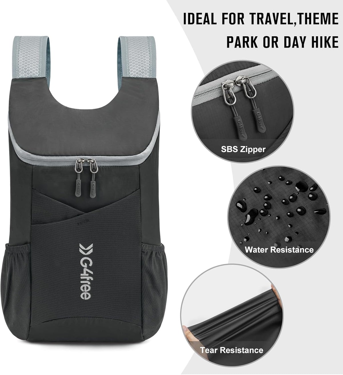 11L Hiking Backpack Small Ultra light Packable Backpack Travel Bag for Women Men Casual Outdoor Camping Daypack (Black)