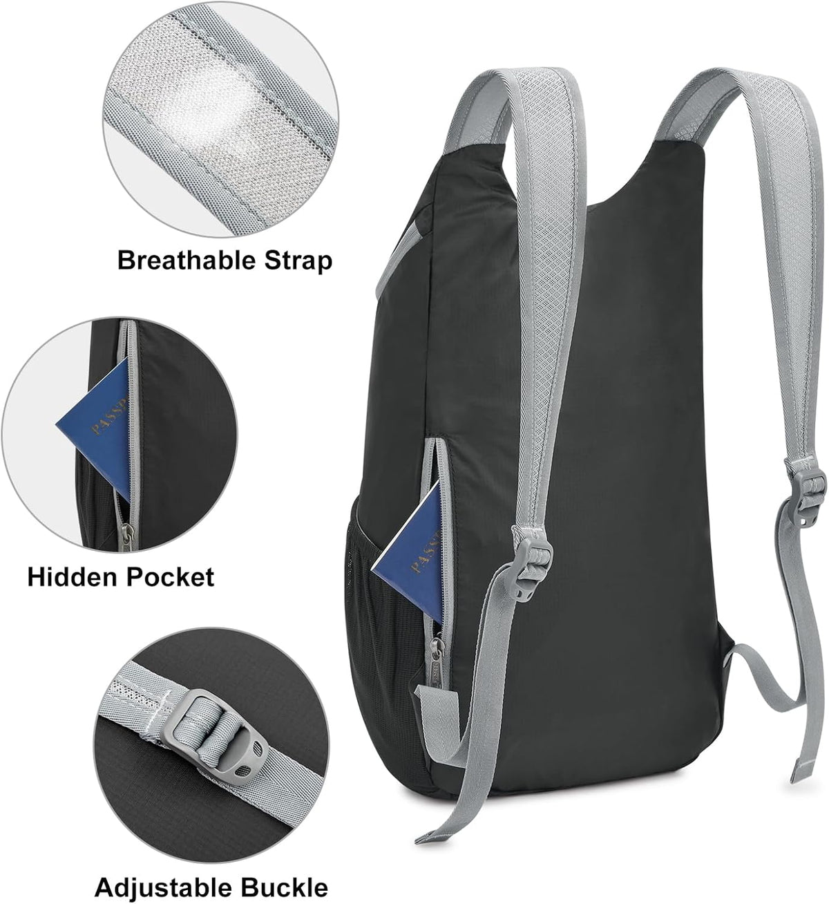 11L Hiking Backpack Small Ultra light Packable Backpack Travel Bag for Women Men Casual Outdoor Camping Daypack (Black)