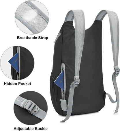11L Hiking Backpack Small Ultra light Packable Backpack Travel Bag for Women Men Casual Outdoor Camping Daypack (Black)