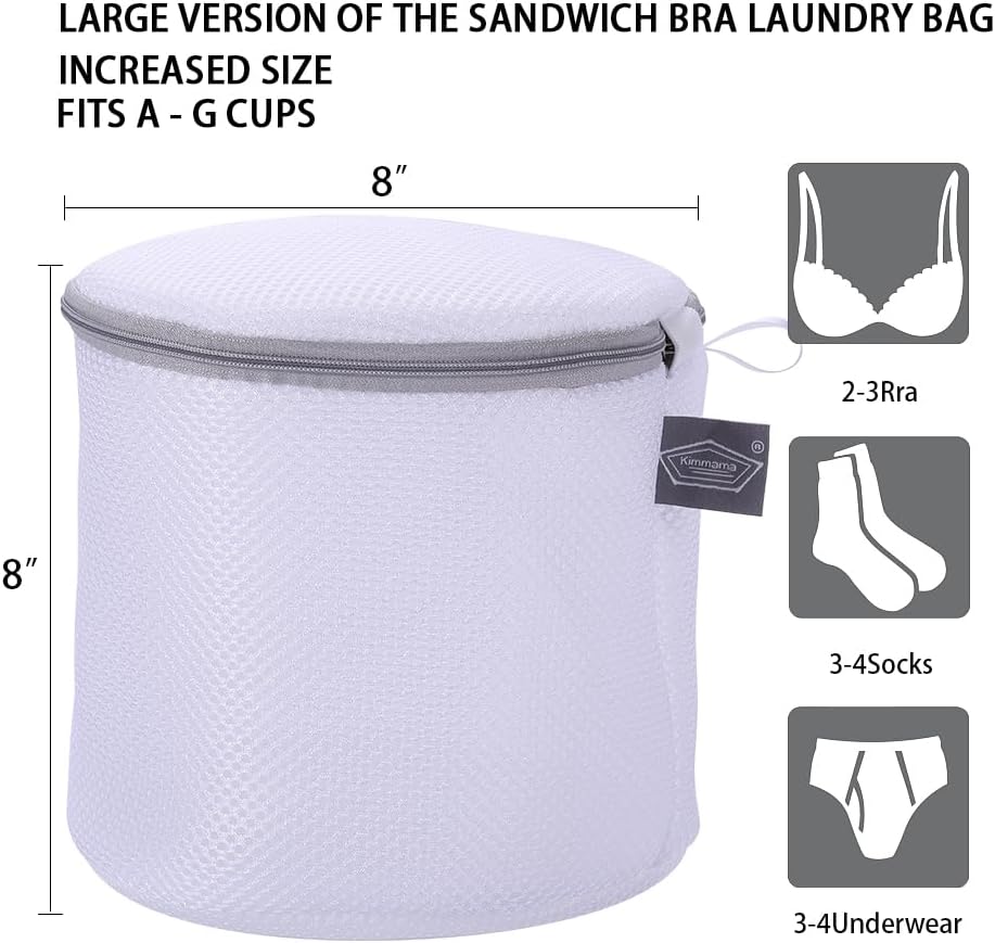Bra Washing Bag for Laundry, Bra Laundry Bag, Sandwish Mesh, 8x8x8" | Lingerie Bag, For Wash Delicates, For Washing Machine, Keep Shape, Privacy, Prevent Tangling, Large Size