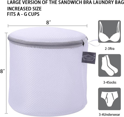 Bra Washing Bag for Laundry, Bra Laundry Bag, Sandwish Mesh, 8x8x8" | Lingerie Bag, For Wash Delicates, For Washing Machine, Keep Shape, Privacy, Prevent Tangling, Large Size