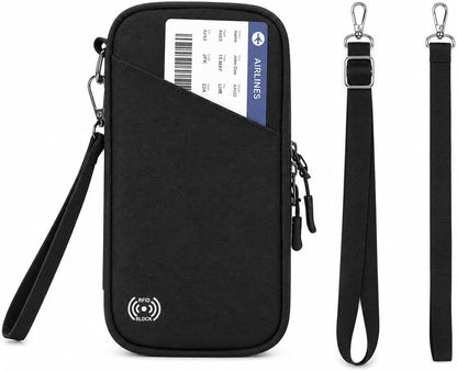 Family Passport Holder for Travel, RFID Blocking Travel Document Organizer with Flexible Carrying Style, Portable Passport Wallet and Essentials for Travel (Black)