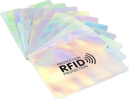 RFID Blocking Passport Sleeves with Pattern, 10 Pack Anti-Theft Identity Protector for NFC Wallet Travel, Laser