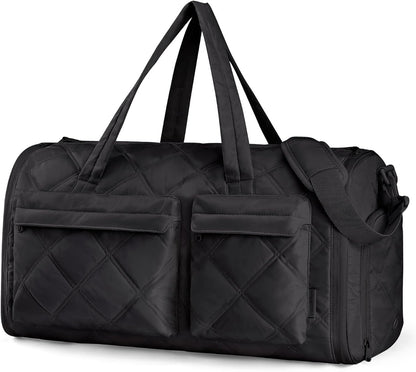 Garment Duffel Bag, Convertible 2-in-1 Puffy Water-Resistant Carry-On with Shoe Compartment, Khaki