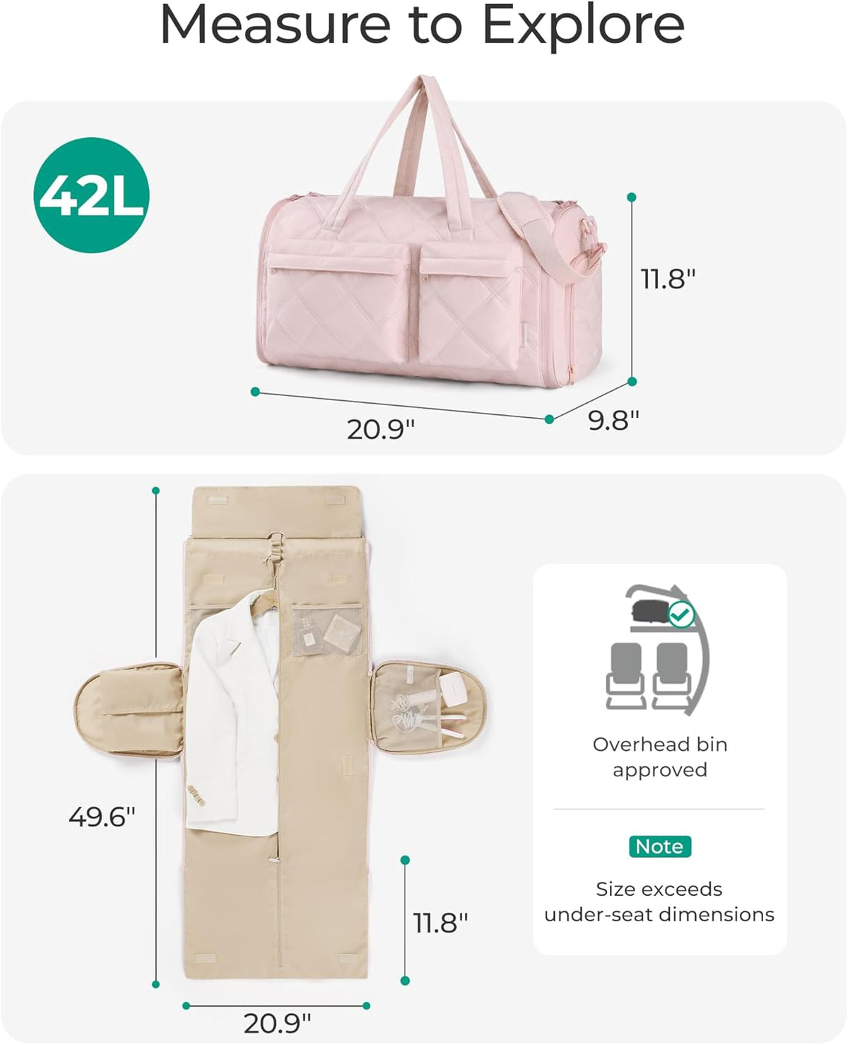 Garment Duffel Bag, Convertible 2-in-1 Puffy Water-Resistant Carry-On with Shoe Compartment, Khaki