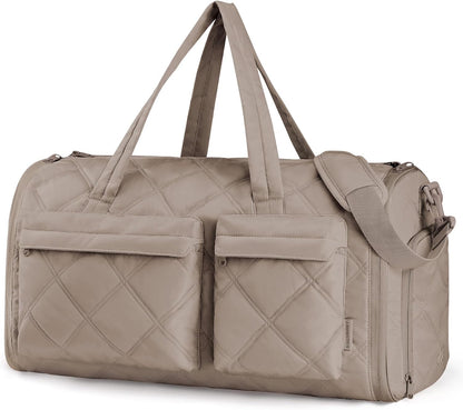 Garment Duffel Bag, Convertible 2-in-1 Puffy Water-Resistant Carry-On with Shoe Compartment, Khaki