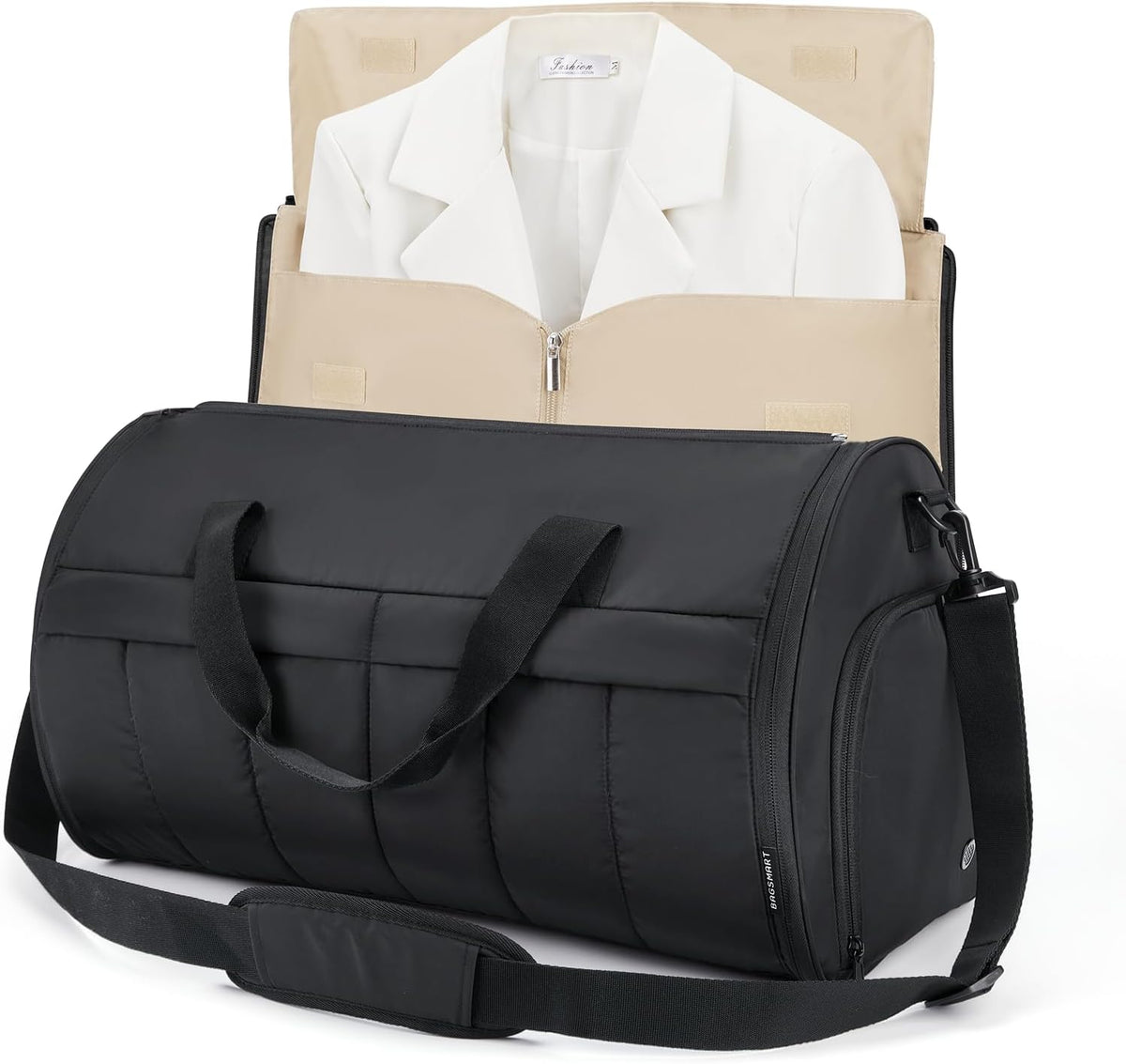 Garment Duffel Bag, Convertible 2-in-1 Puffy Water-Resistant Carry-On with Shoe Compartment, Khaki