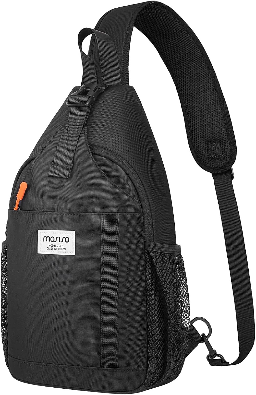 Crossbody Sling Bag for Men Women, Sling Backpack Travel Hiking Daypack, Small Cross Body Shoulder Bag Daypack with 3 Front Pockets for Outdoor Casual Commuting, Black