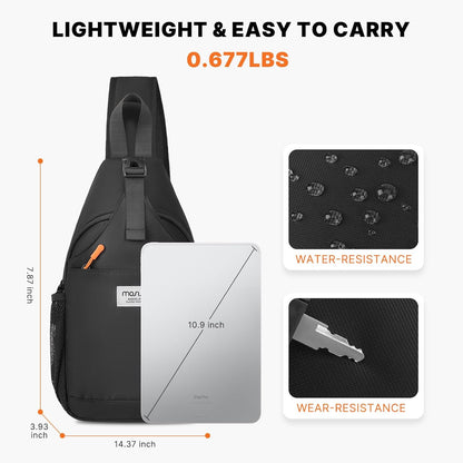 Crossbody Sling Bag for Men Women, Sling Backpack Travel Hiking Daypack, Small Cross Body Shoulder Bag Daypack with 3 Front Pockets for Outdoor Casual Commuting, Black