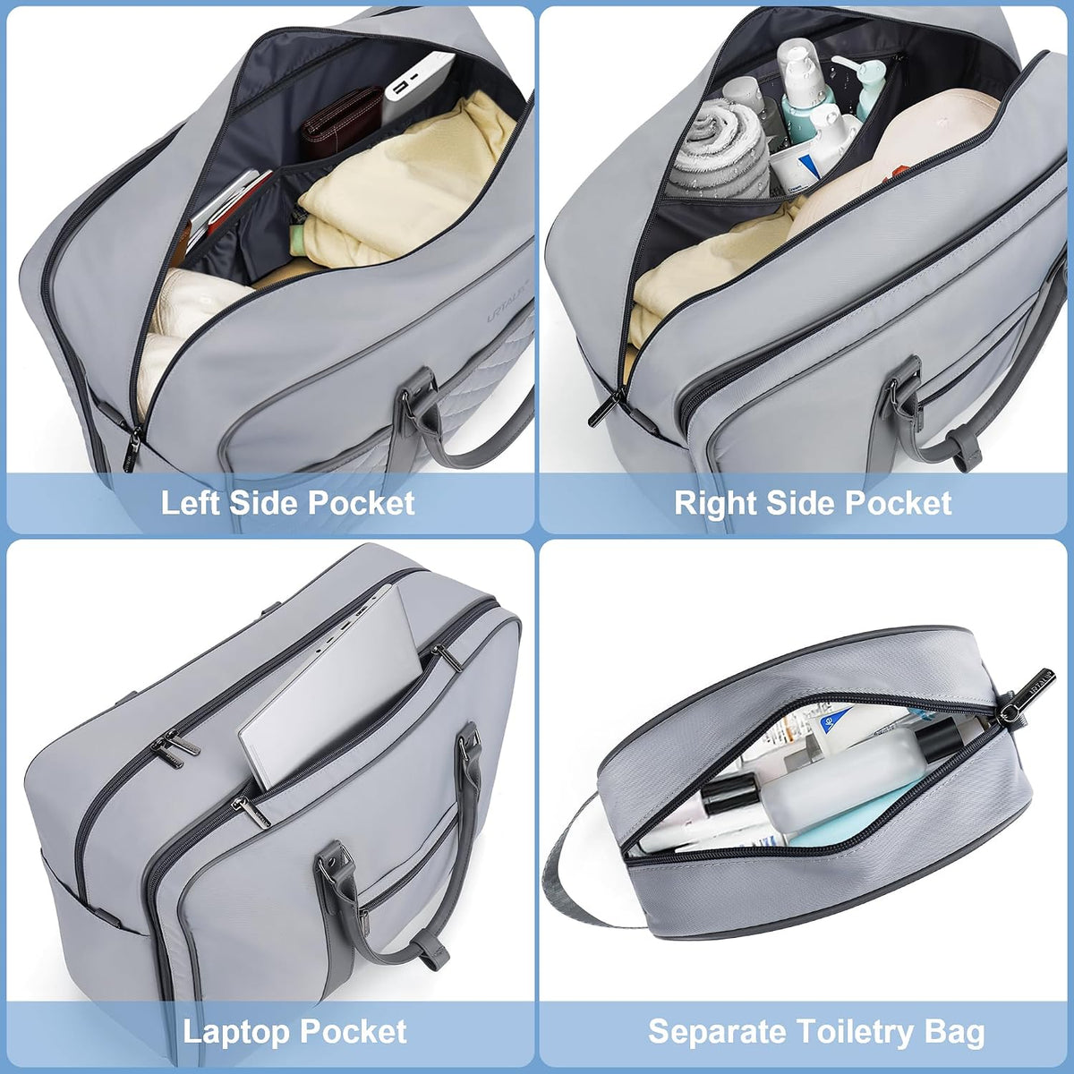 Travel Duffle Bag for Men, Weekender Bag for Women with Toiletry Bags, Carry On Overnight Bags with 17.3 inch Laptop Pouch