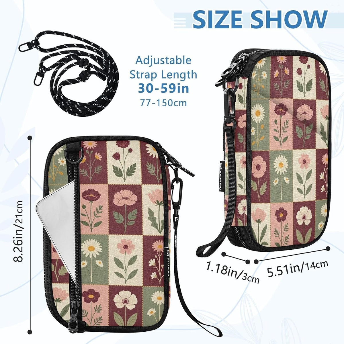 Travel Doc Organizer 21×14×3 CM | Water Resistant Oxford Multi Pockets Multi-Way Carry for Men Women Vacation Delicate Print