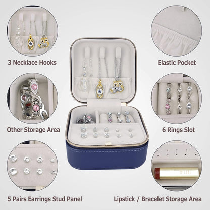 PU Leather Travel Small Portable Mini Travel Jewelry Organizer for Rings Necklaces Earrings and Lipstick Green