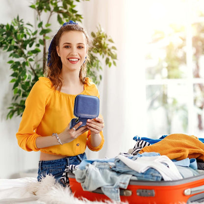 PU Leather Travel Small Portable Mini Travel Jewelry Organizer for Rings Necklaces Earrings and Lipstick Green