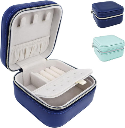 PU Leather Travel Small Portable Mini Travel Jewelry Organizer for Rings Necklaces Earrings and Lipstick Green