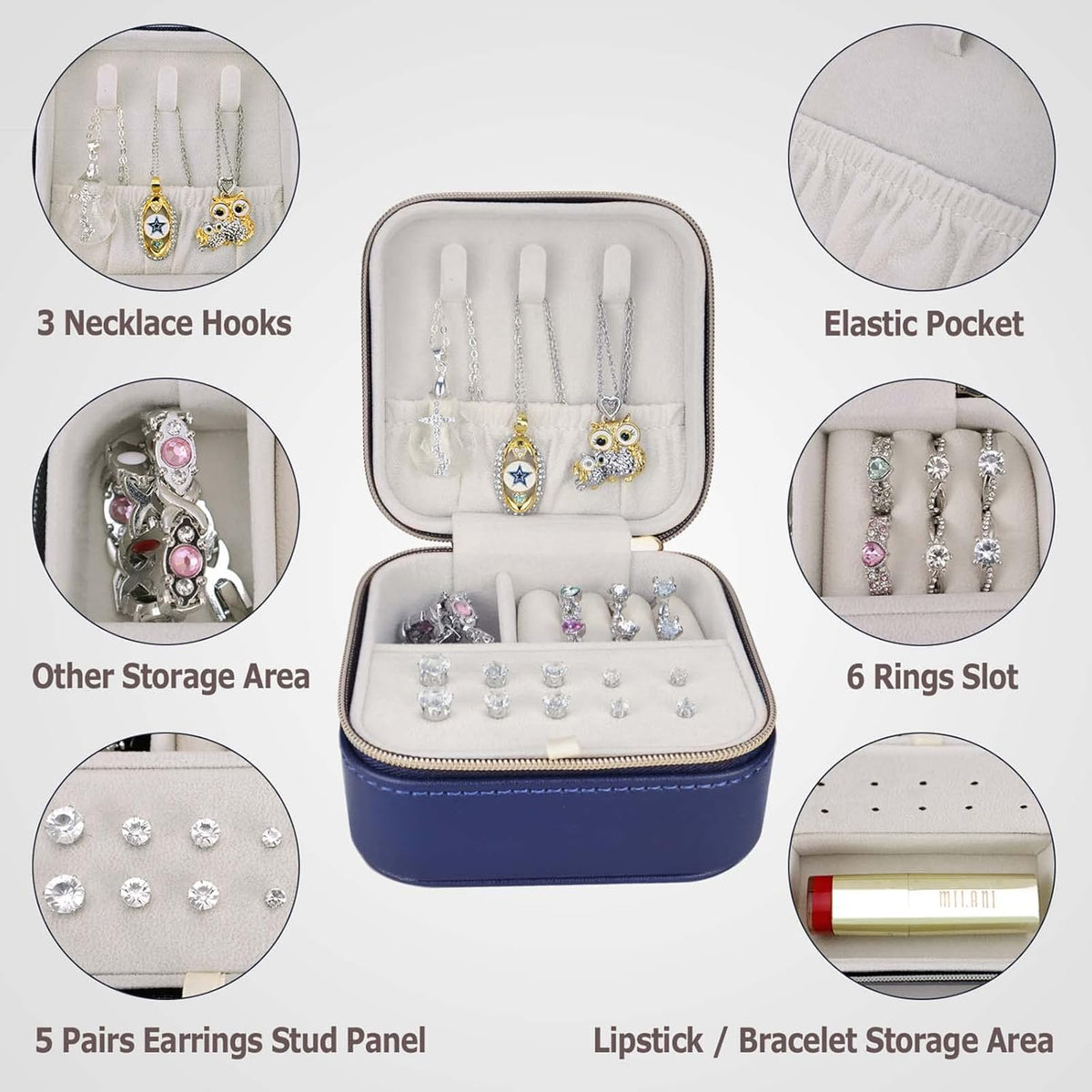 PU Leather Travel Small Portable Mini Travel Jewelry Organizer for Rings Necklaces Earrings and Lipstick Green