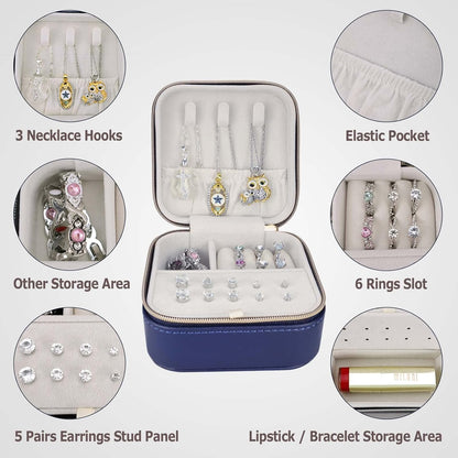 PU Leather Travel Small Portable Mini Travel Jewelry Organizer for Rings Necklaces Earrings and Lipstick Green