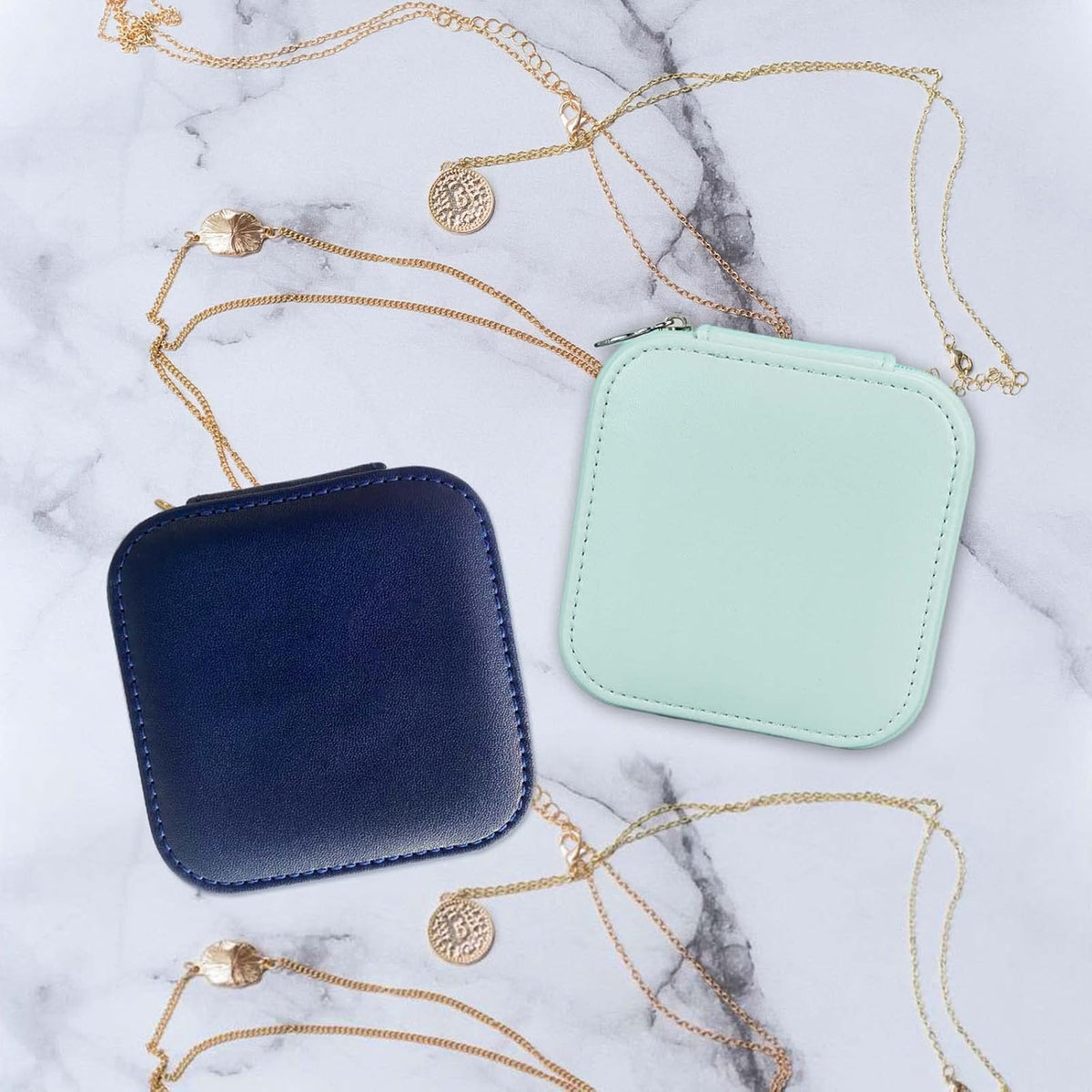 PU Leather Travel Small Portable Mini Travel Jewelry Organizer for Rings Necklaces Earrings and Lipstick Green