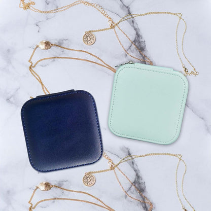 PU Leather Travel Small Portable Mini Travel Jewelry Organizer for Rings Necklaces Earrings and Lipstick Green